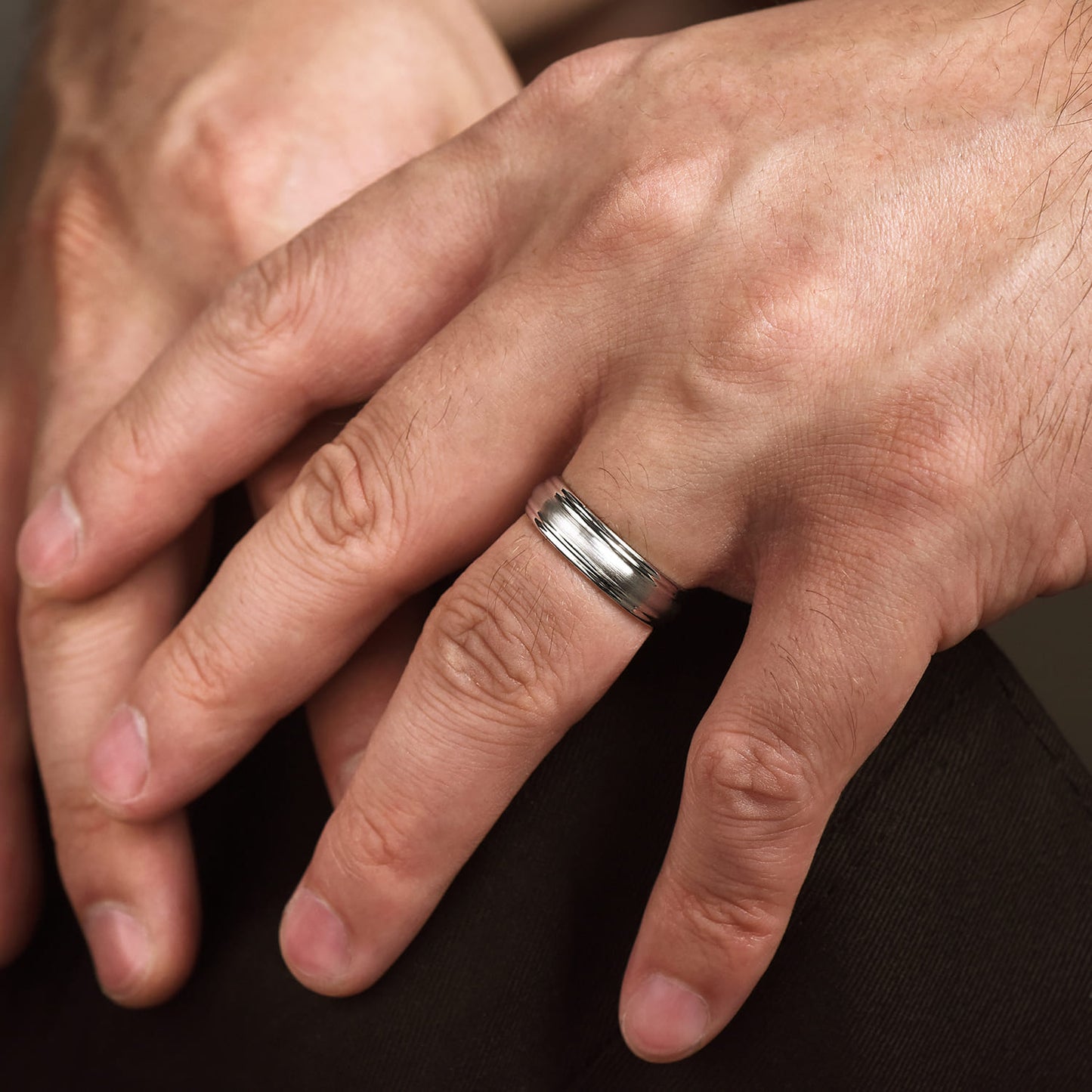14K White Gold 6mm - Carved Men's Wedding Band in Satin Finish