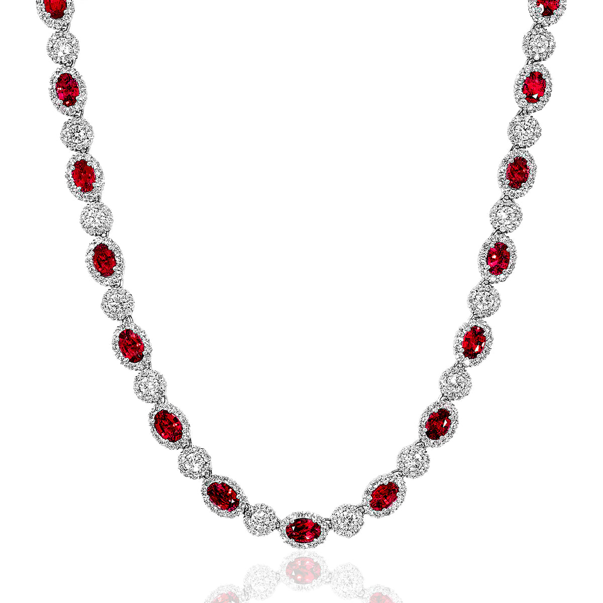18k white gold necklace with alternating diamonds and rubies