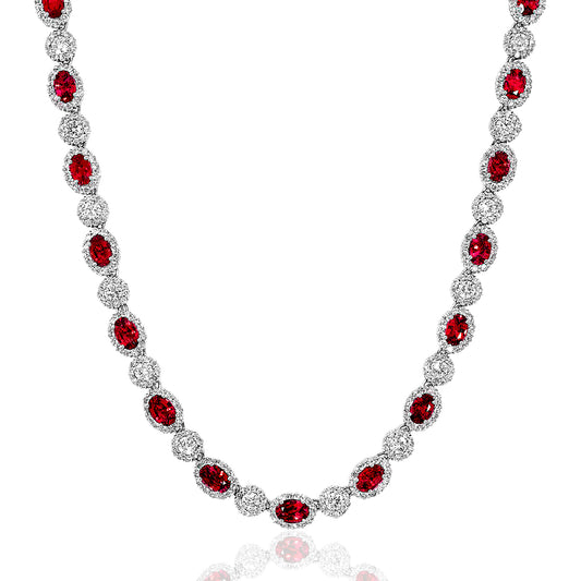 18k white gold necklace with alternating diamonds and rubies