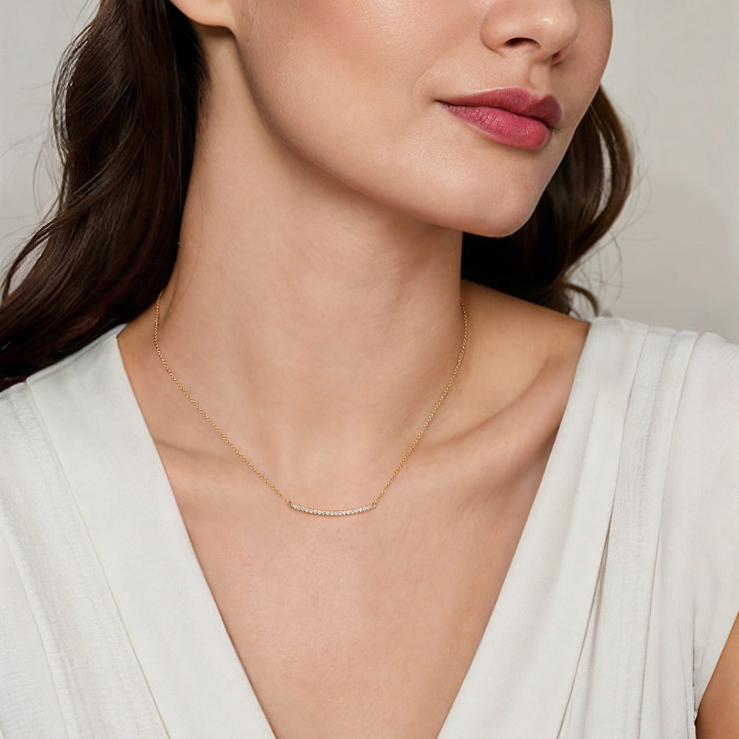 14K Yellow Gold Diamond Bar Necklace