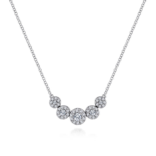 14K White Gold Round Diamond Halo Bar Necklace