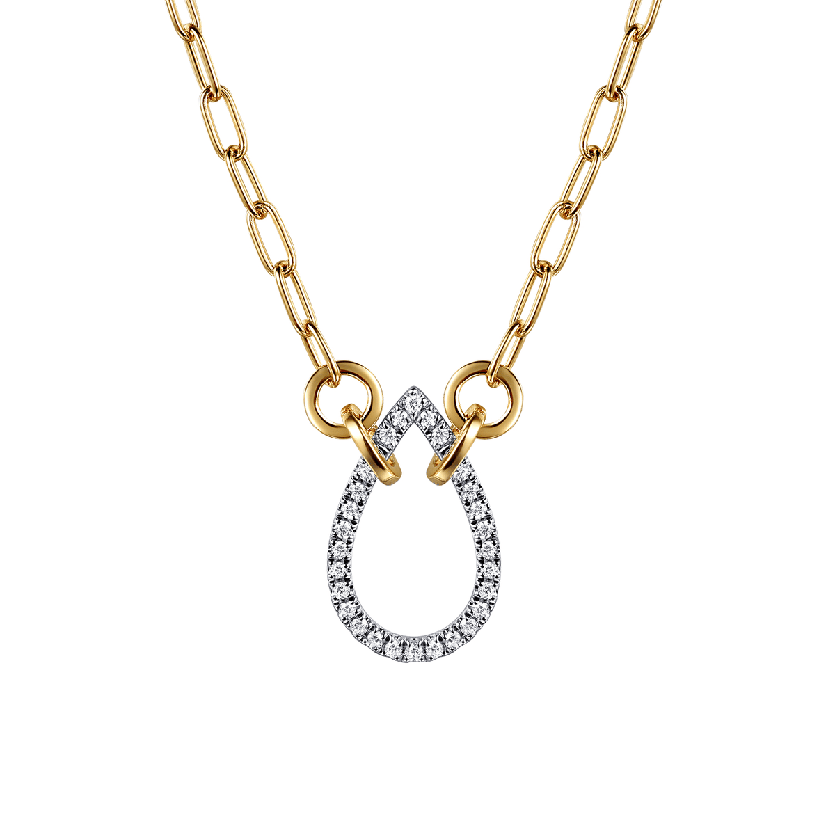 14K White & Yellow Gold Diamond Teardrop Chain Necklace