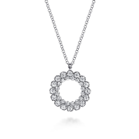 14K White Gold Diamond Circle Pendant Necklace