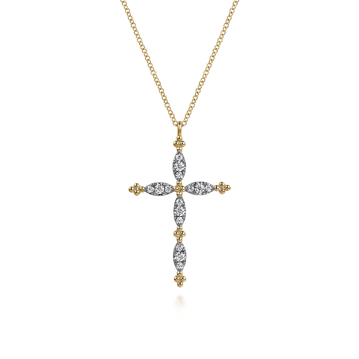 14K Yellow Gold Diamond Cross Pendant Necklace-Bujukan