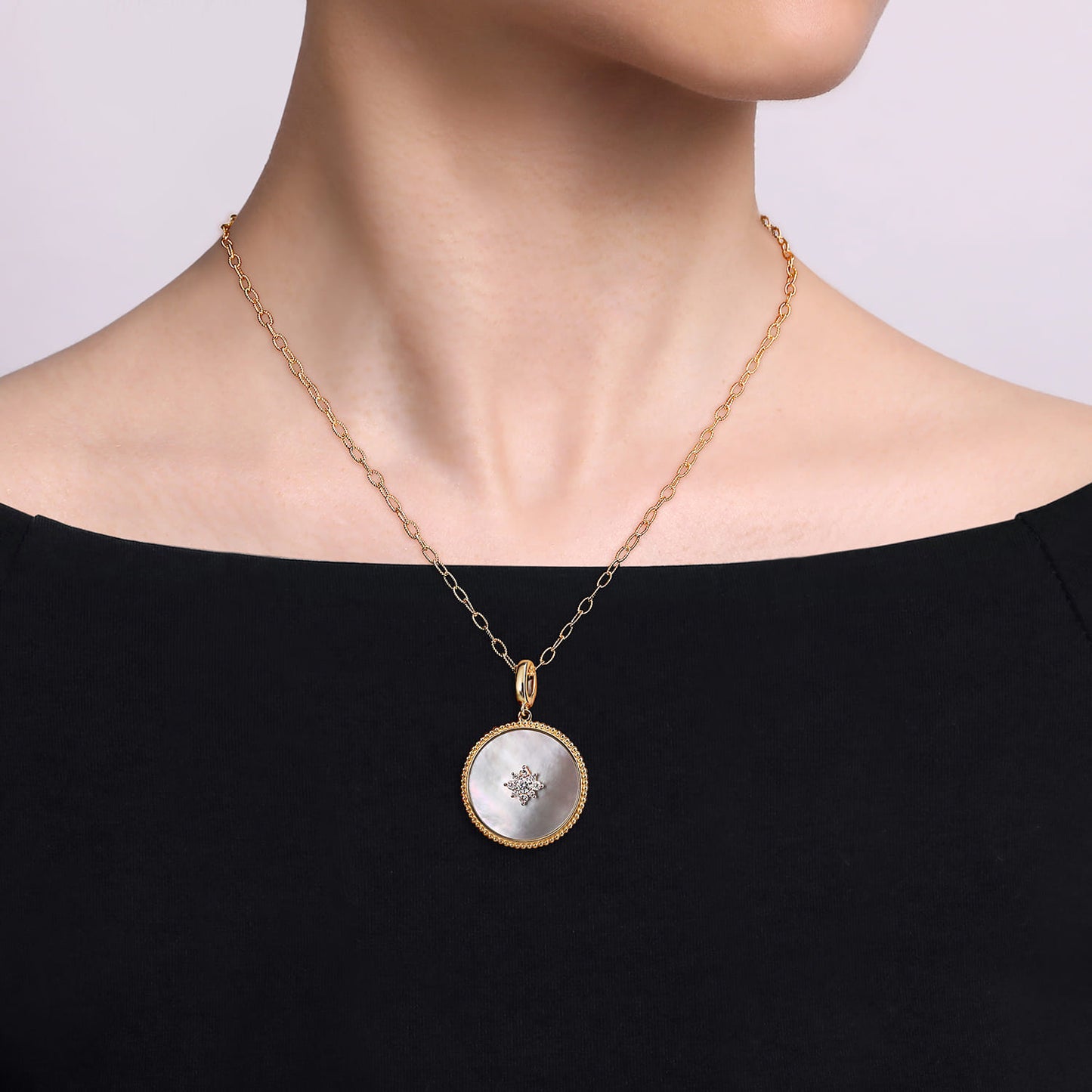 14K Yellow Gold Bujukan Diamond & Mother of Pearl Starburst Medallion Pendant