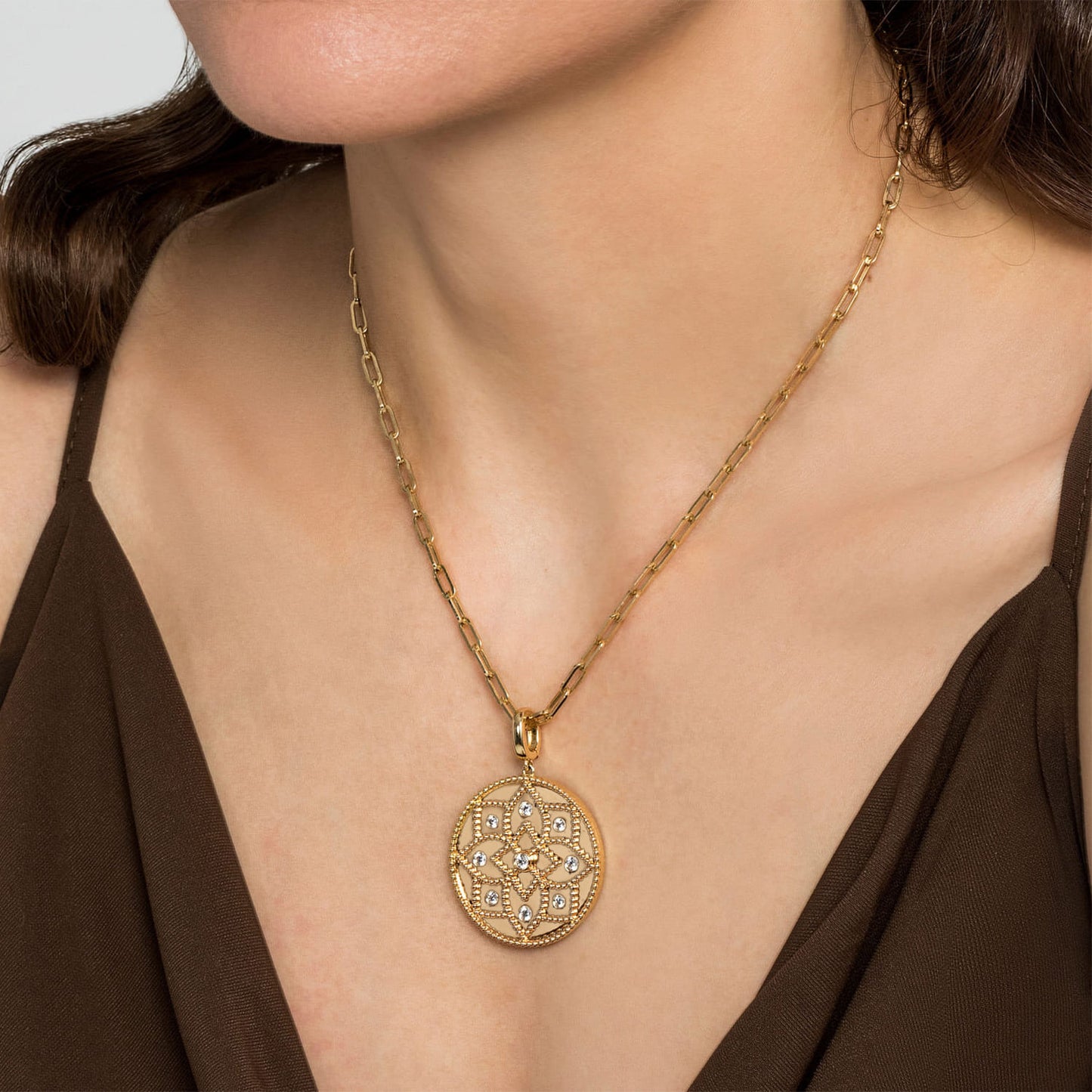 14K Yellow Gold Bujukan and Diamond Medallion Pendant.