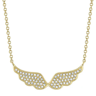 14K Yellow Gold Diamond Angel Wing Necklace