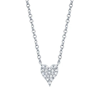 14k White Gold pave diamond heart necklace