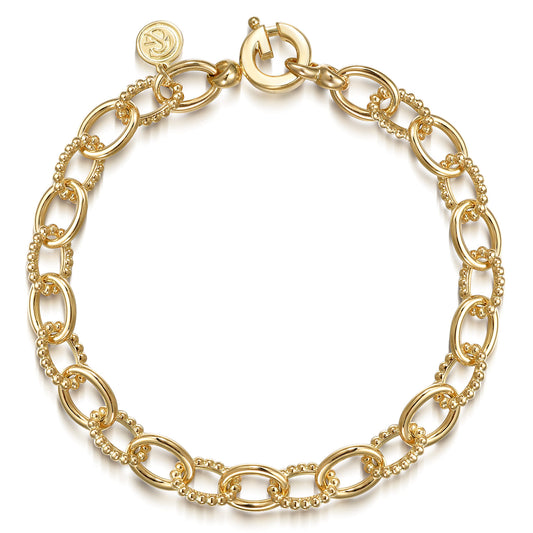 14K Yellow Gold Link Bracelet, 7mm-Bujukan