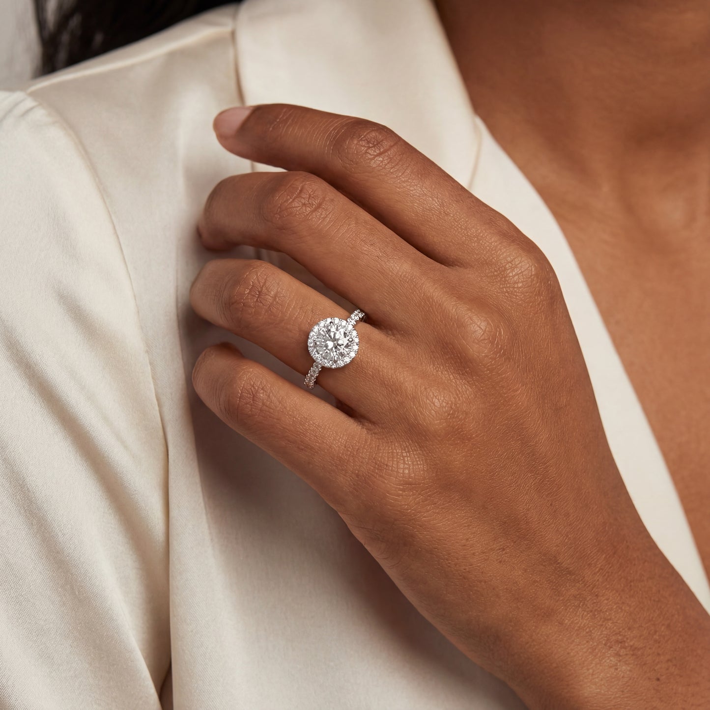 14k White Gold Round Halo Engagement Ring