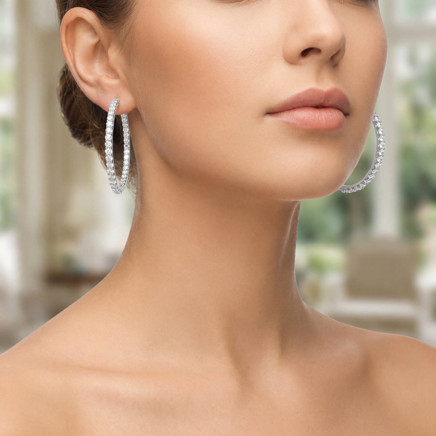 14k White Gold 5ct Diamond Hoops