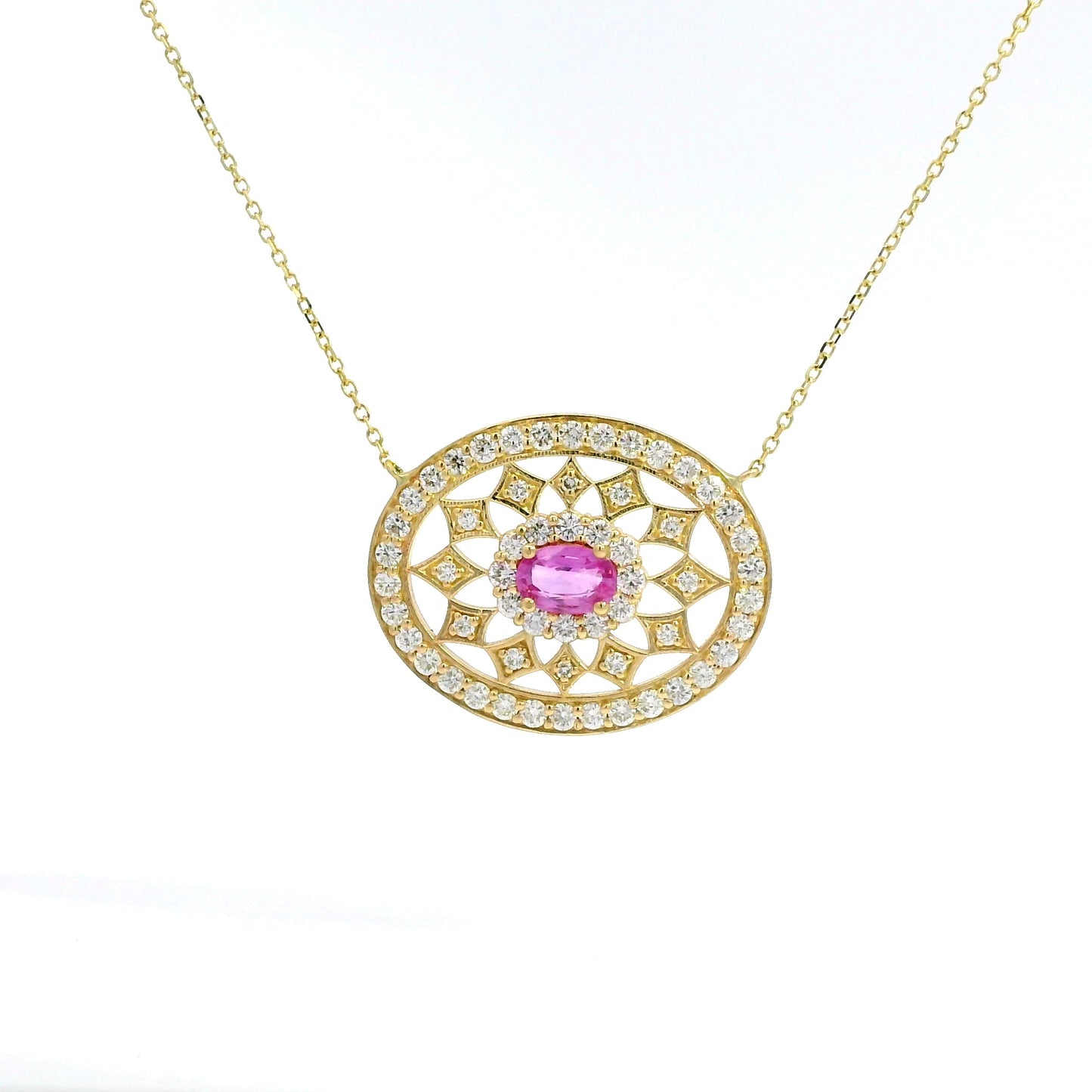 Yellow Gold Oval Pink Sapphire Pendant