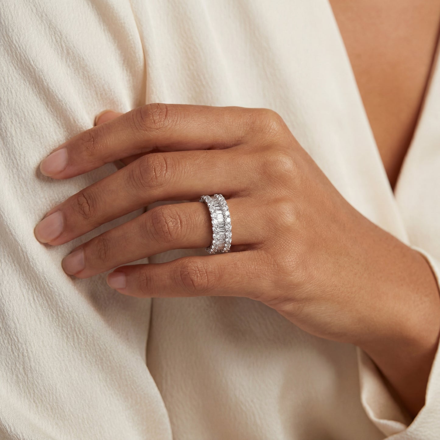 18k White Gold 3 Row Diamond Eternity Band