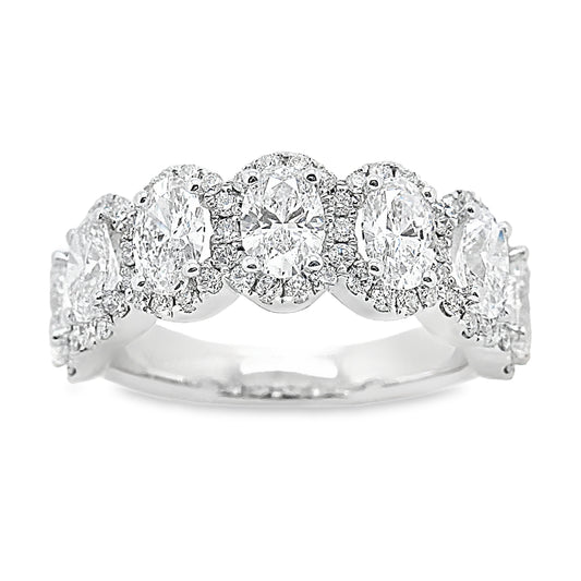 14k White Gold 7 Stone Oval Halo Ring.