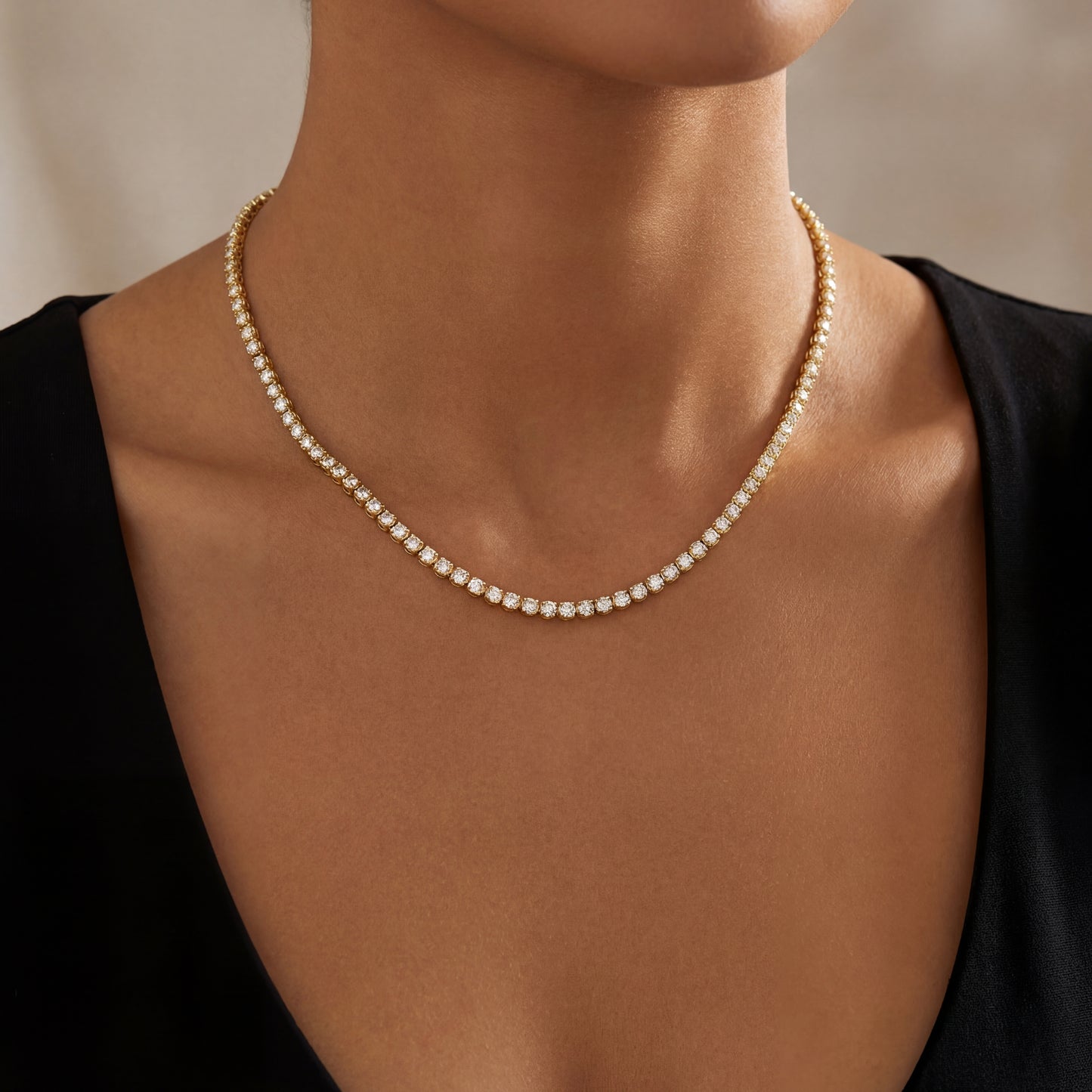 14K Yellow Gold Diamond Tennis Necklace