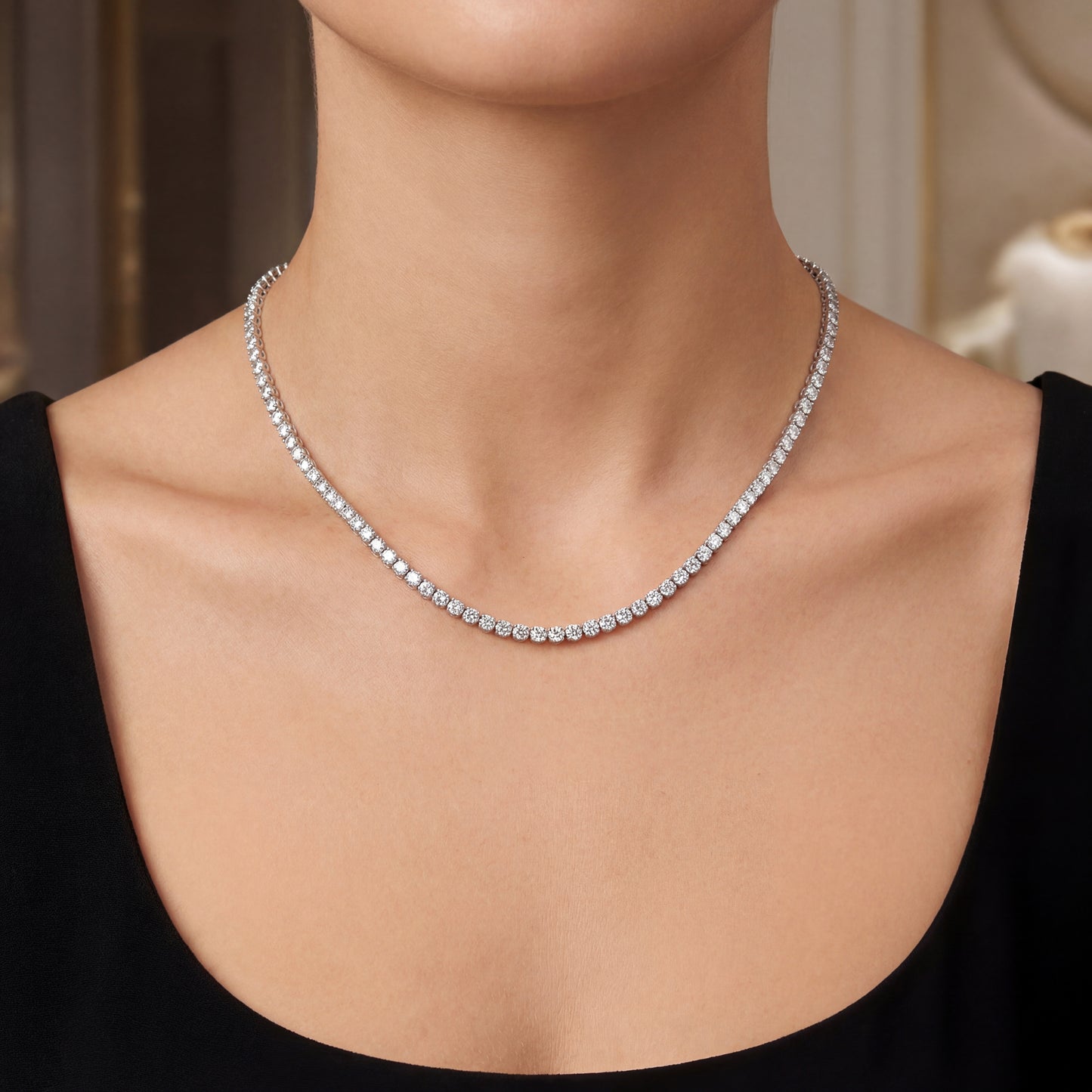 14K White Gold Diamond Tennis Necklace