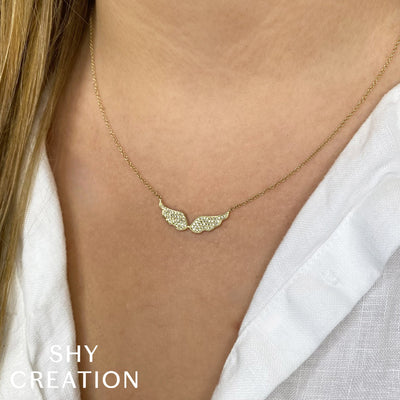 14K Yellow Gold Diamond Angel Wing Necklace