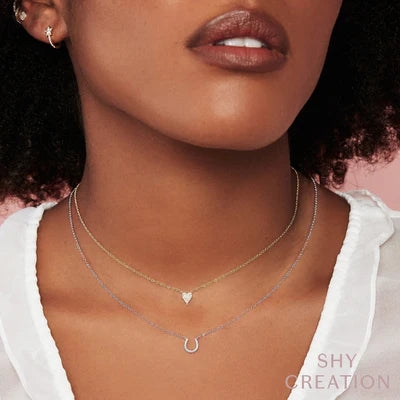 14k White Gold pave diamond heart necklace