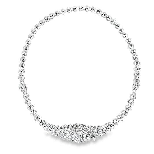 White Gold Emerald Cut and Graduated Pear Shape Diamond Necklace 