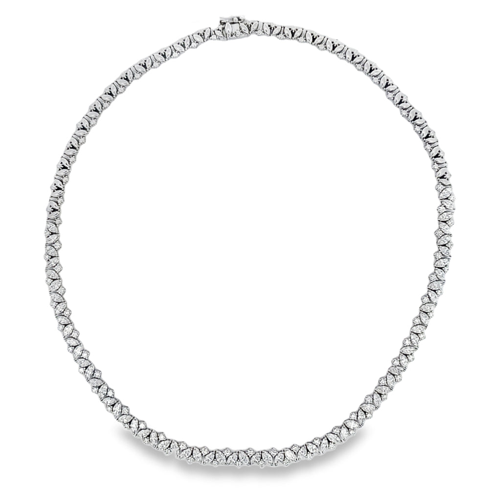 White Gold 16" Marquise and Round Diamond Alternating Neklace 