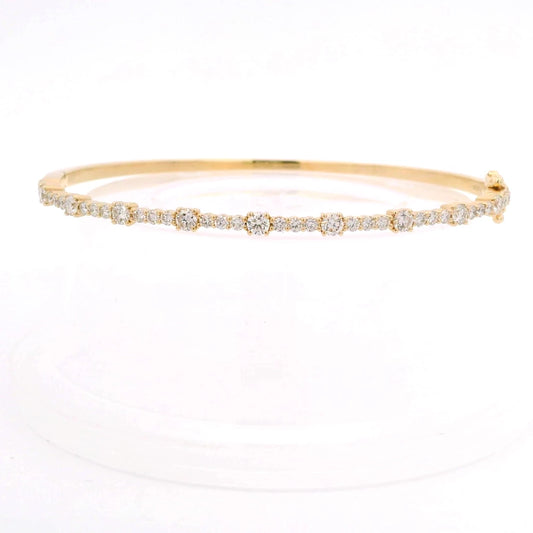 14K Yellow Gold Bangle With Alternating Diamonds