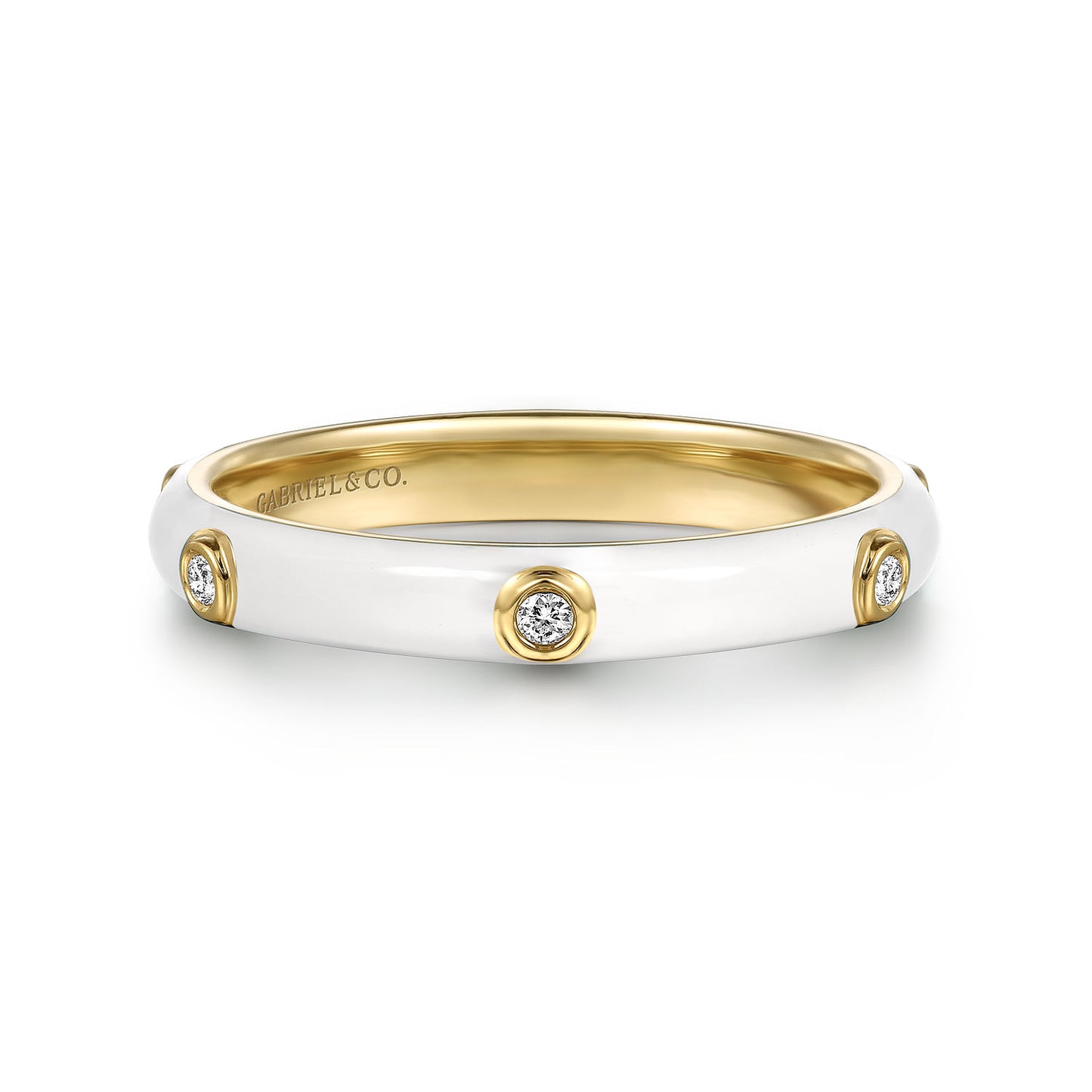 14K Yellow Gold Diamond Split Stackable with White Enamel