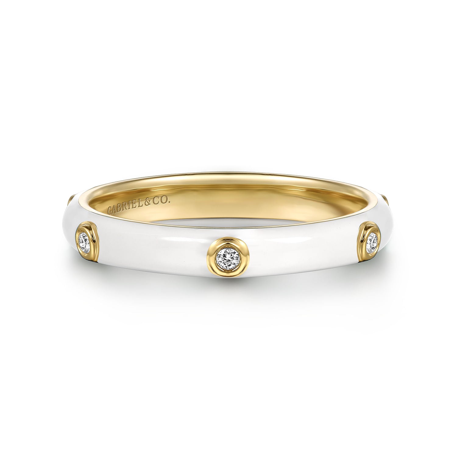 14K Yellow Gold Diamond Split Stackable with White Enamel