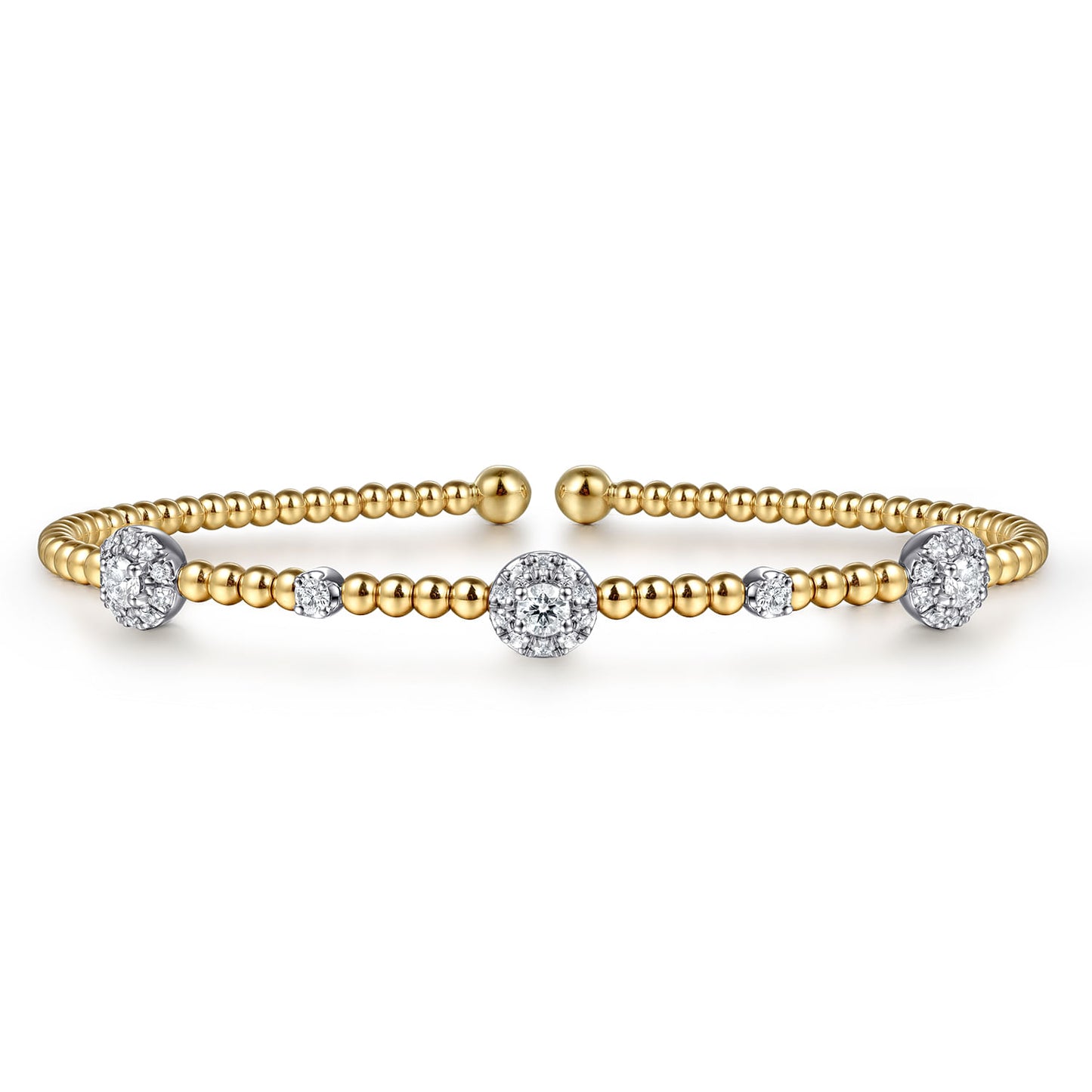 14K White-Yellow Gold Bujukan Diamond Cluster Stations Bangle
