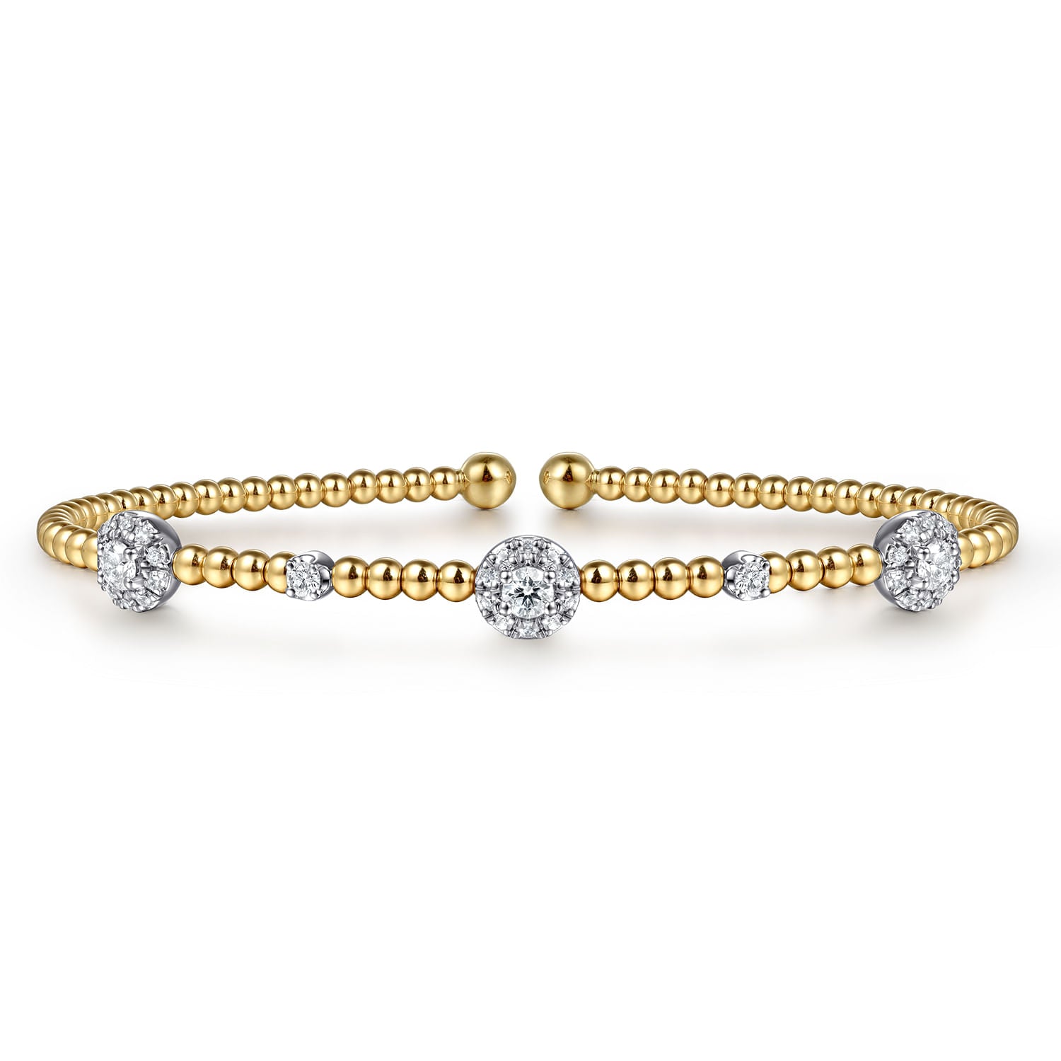 14K White-Yellow Gold Bujukan Diamond Cluster Stations Bangle
