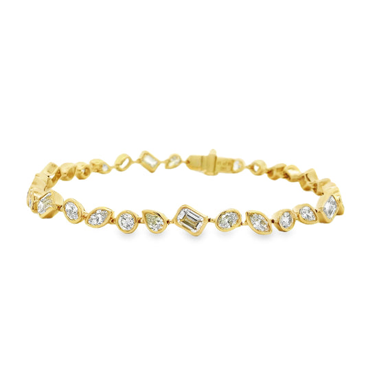 Yellow Gold Bezel Set Alternating Diamond Bracelet 