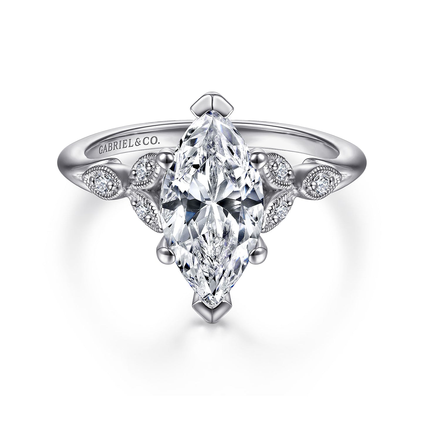 14K White Gold 6 Prong Marquise Shape Diamond Engagement Ring