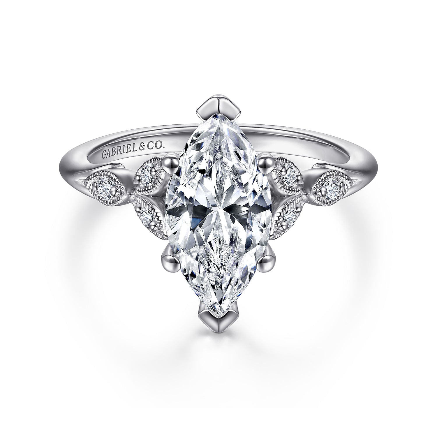 14K White Gold 6 Prong Marquise Shape Diamond Engagement Ring