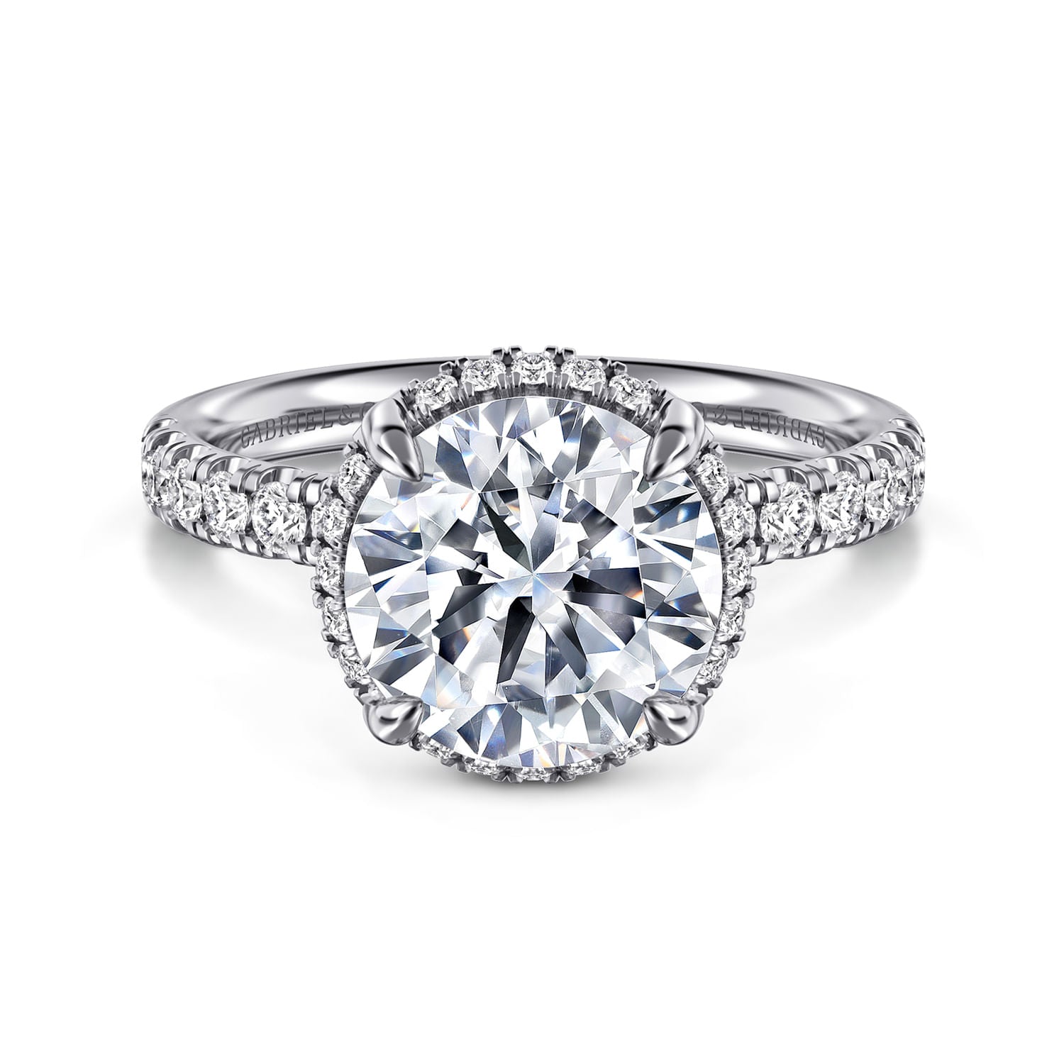 14K White Gold Round Hidden Halo Diamond Engagement Ring