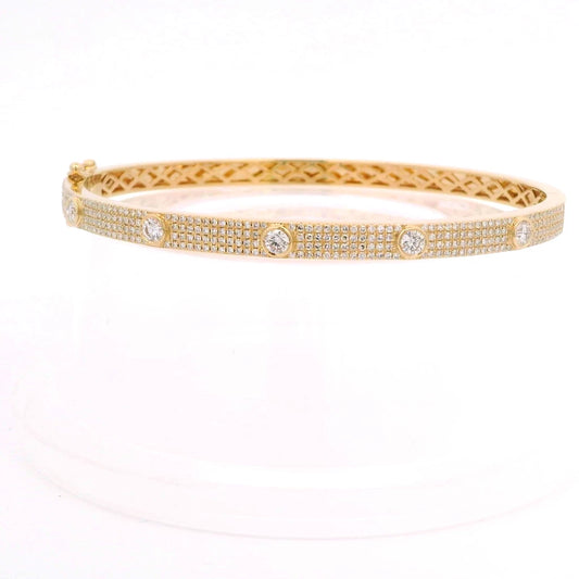 14K Yellow Gold Three Row Pave Diamond Bangle