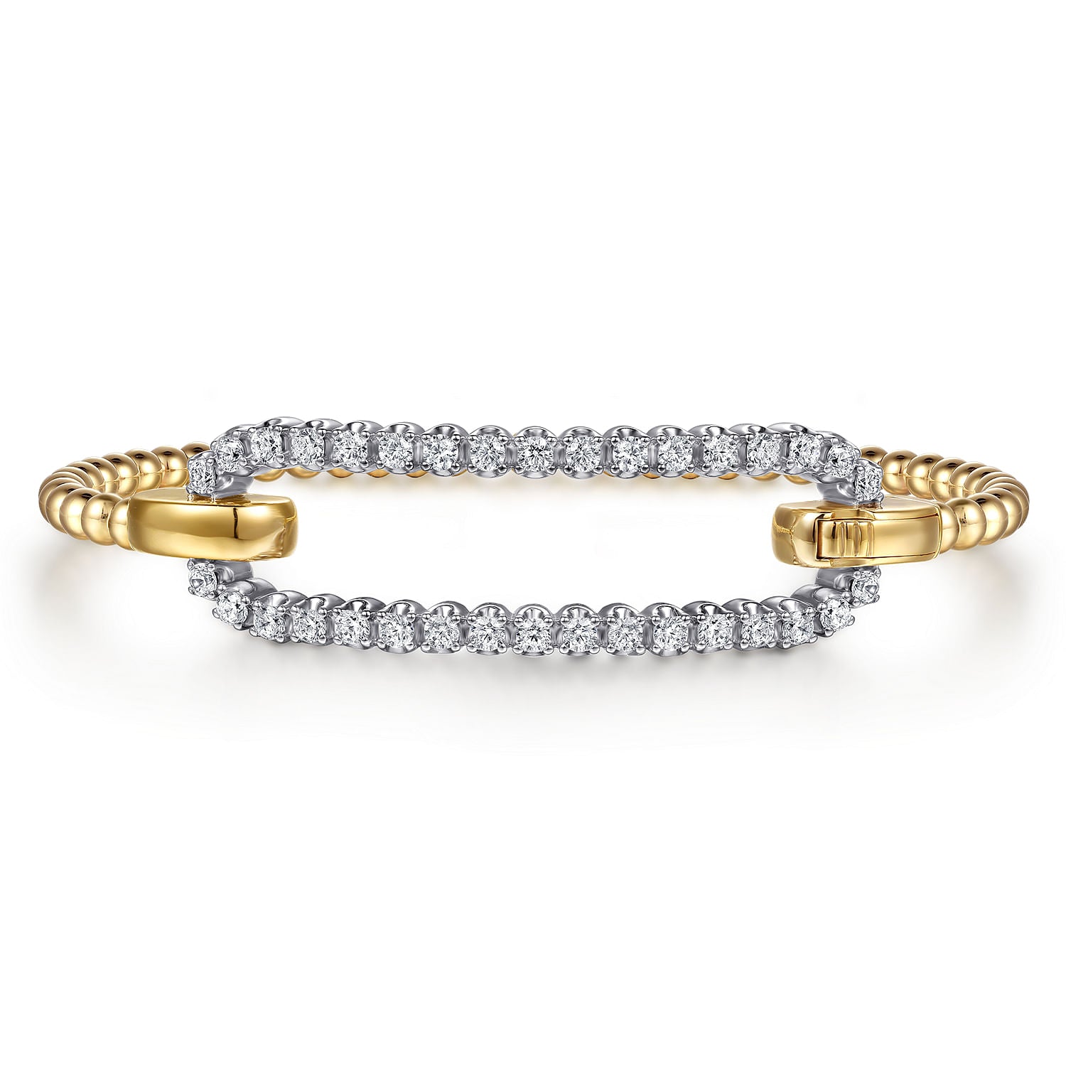 14K White & Yellow Gold Bujukan and Diamond Oval Link Bangle Bracelet