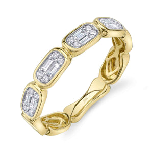 Yellow Gold Baguette And Round Mosaic Stack Ring