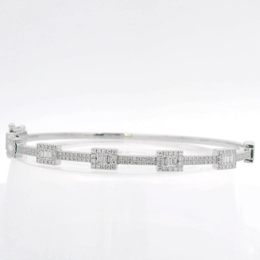 14K White Gold Diamond Station Bangle