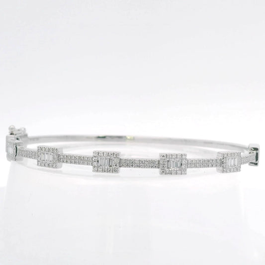 14K White Gold Diamond Station Bangle