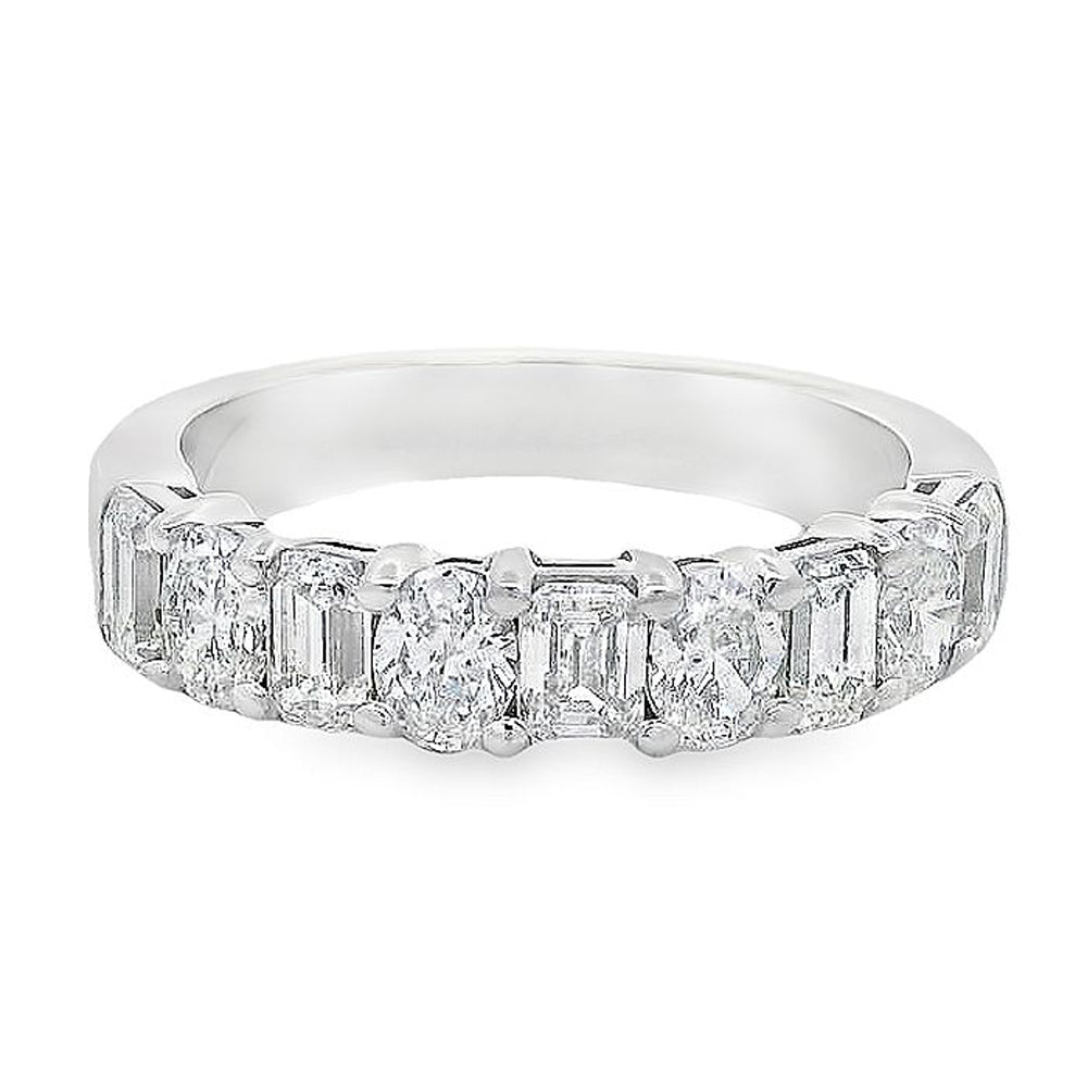 White Gold Alternating Oval and Emerald Cut Band 
