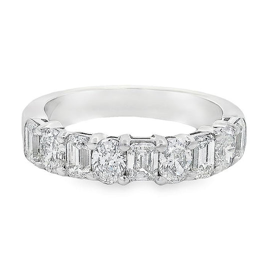 White Gold Alternating Oval and Emerald Cut Band 