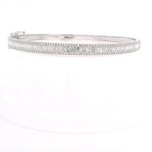 14K White Gold Round And Baguette Diamond Bangle