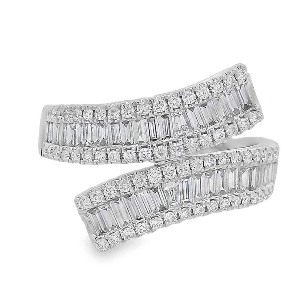 White Gold Bypass Baguette and Round Diamond Band 
