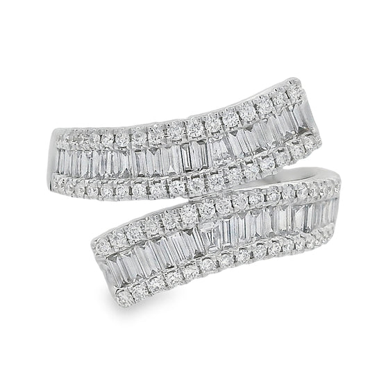 White Gold Bypass Baguette and Round Diamond Band 