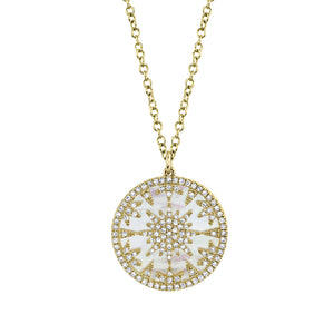 Yellow Gold Mother Of Pearl Diamond Pendant