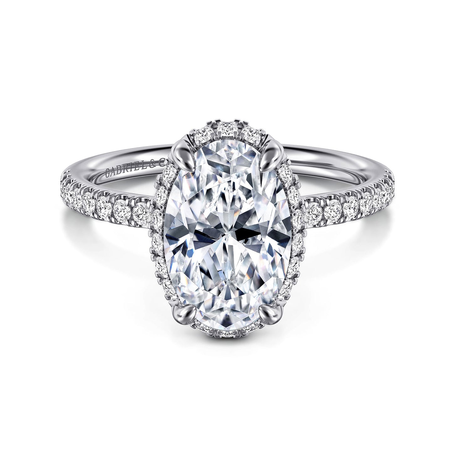 14K White Gold Oval Hidden Halo Diamond Engagement Ring
