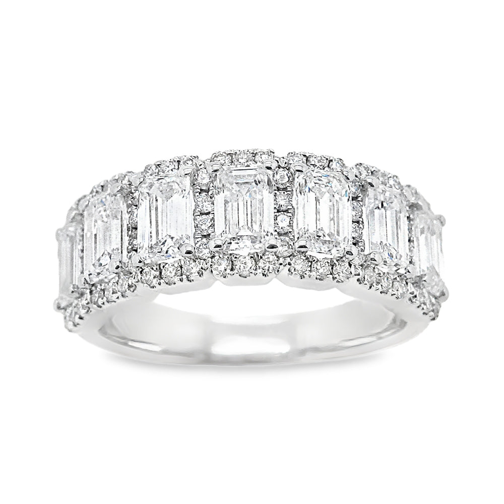 White Gold Emerald Cut Halo Ring 