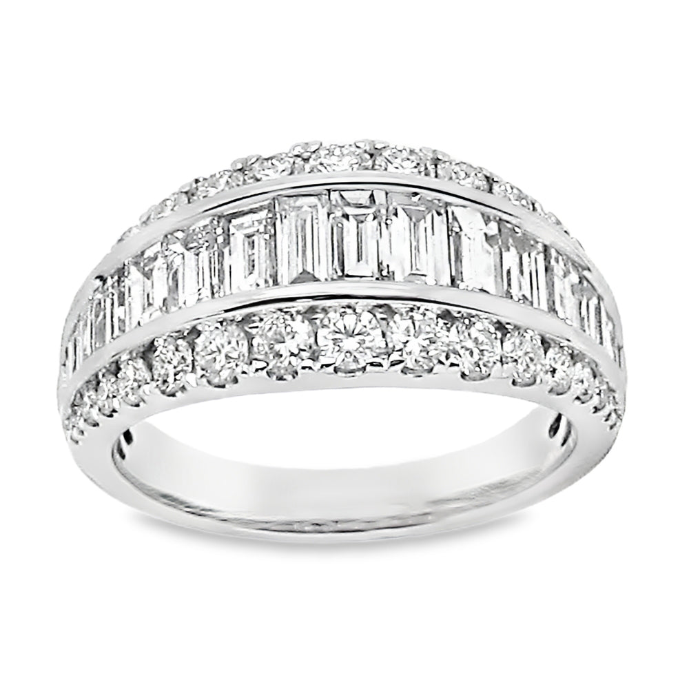 White Gold Graduated Baguette and Round Three Row Band 