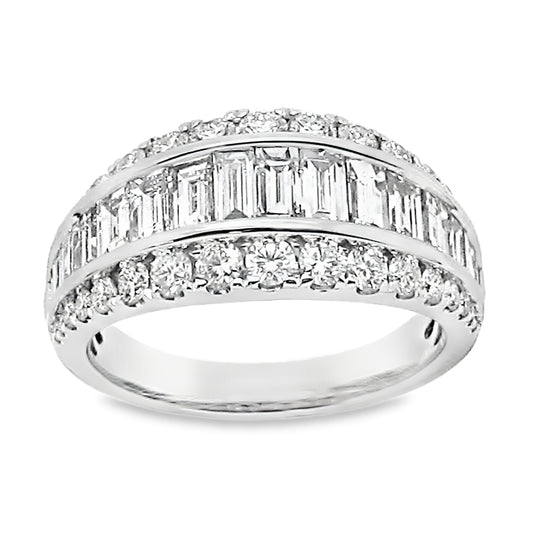 White Gold Graduated Baguette and Round Three Row Band 