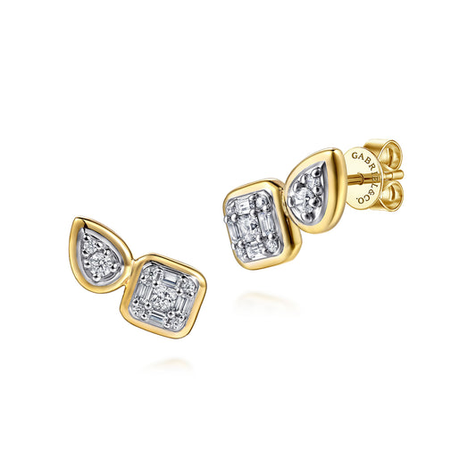 14K White & Yellow Gold Diamond Stud Earrings
