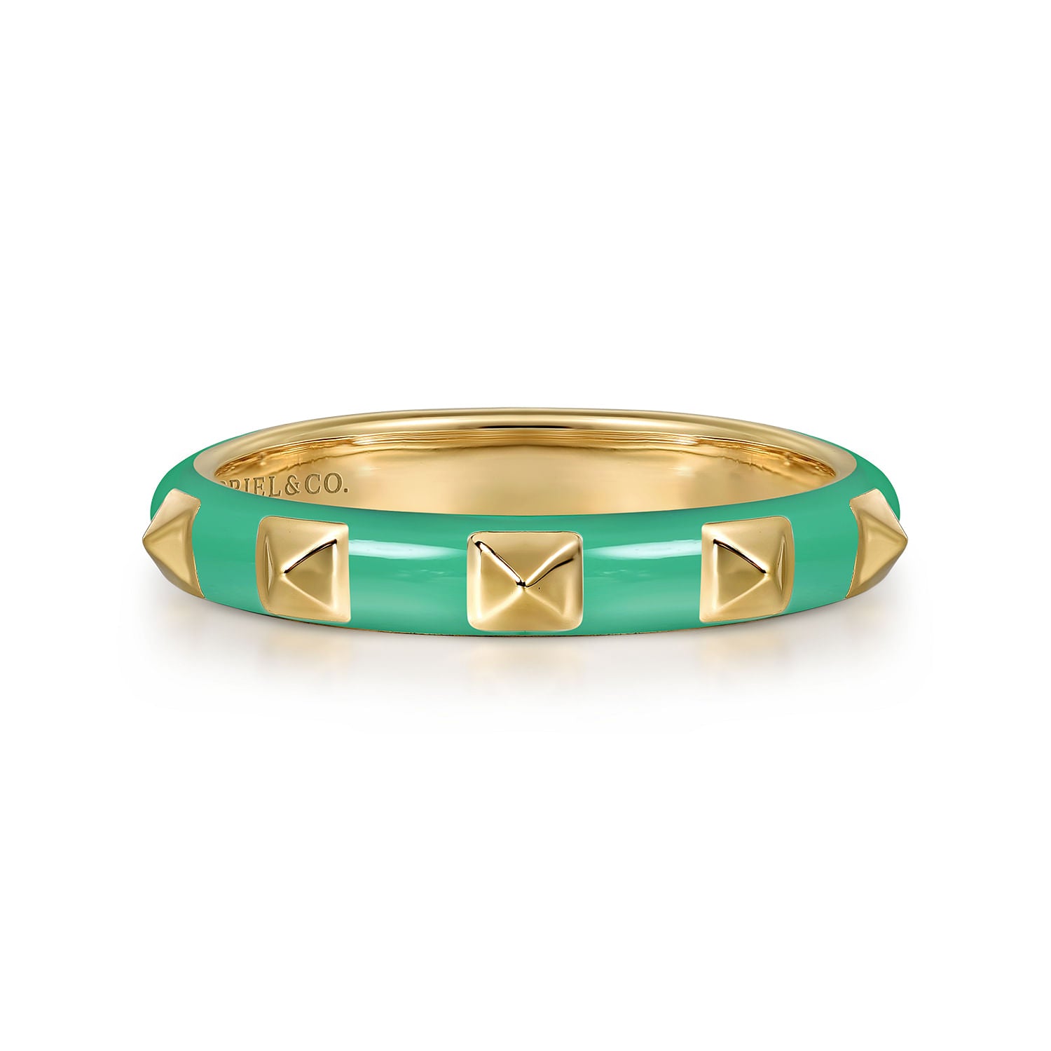 14K Yellow Gold Pyramid Stackable with Mint Green Enamel